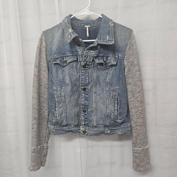 Free People Jean Jacket Fleece Grunge Casual Distressed M - Picture 9 of 13